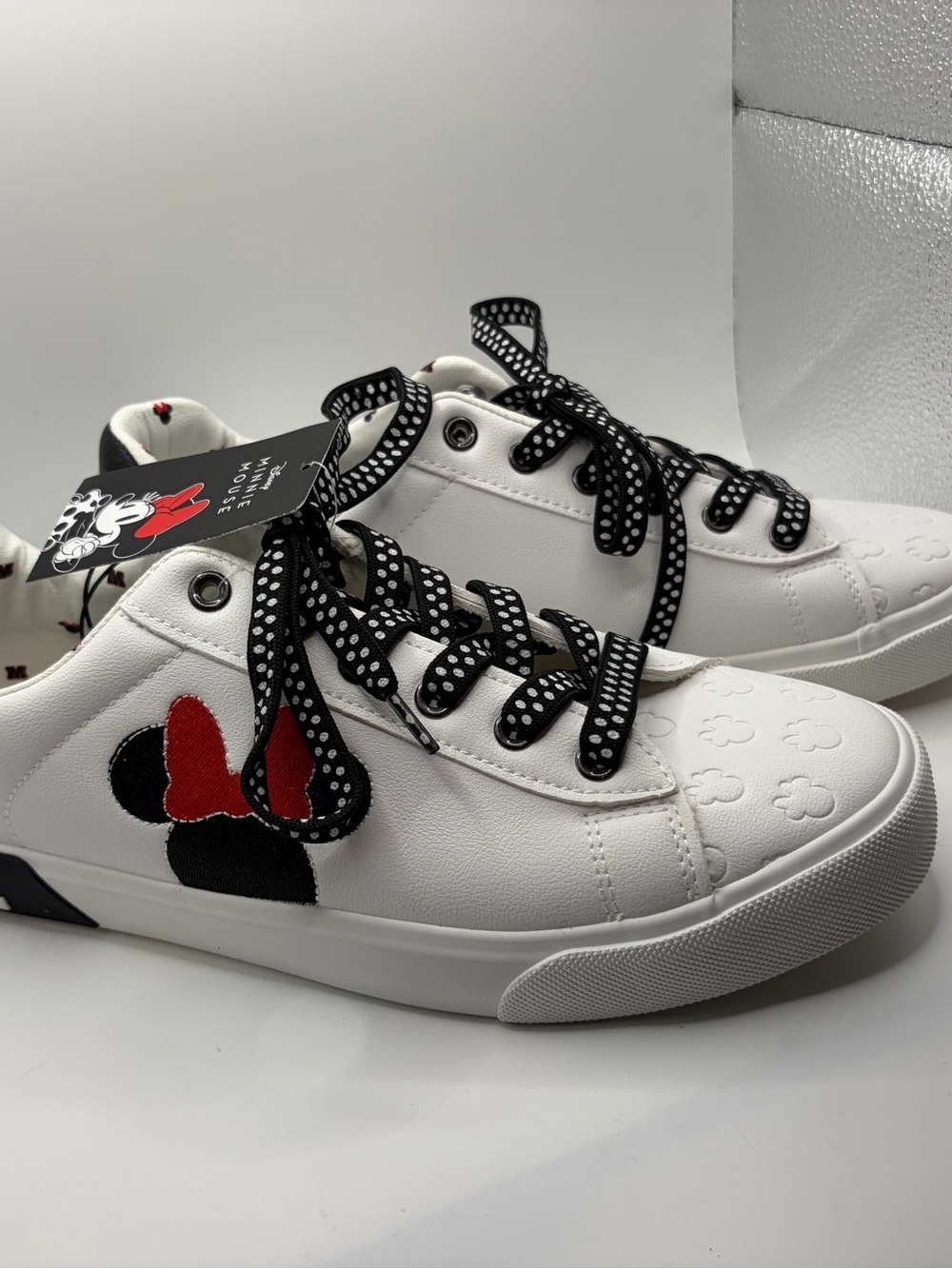 Woman’s Disney White Minnie Mouse Sneakers with Black and Red Accents